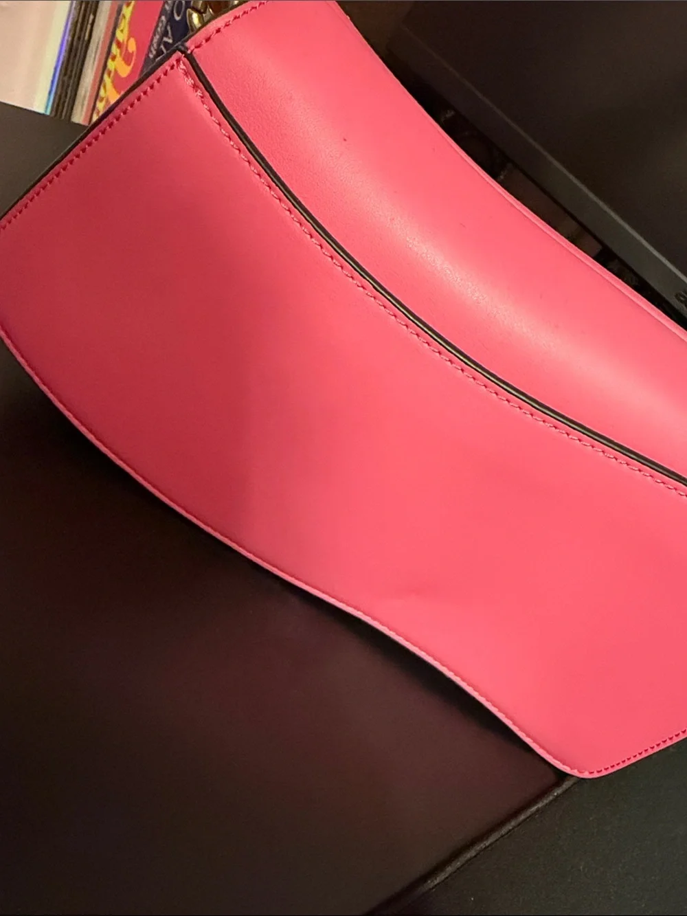 Pink Leather Shoulder Bag with Gold Hardware